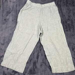 Tahari Wide Leg Pants Womens XL Sage Green 100% Linen Elastic Waist Cropped 9124